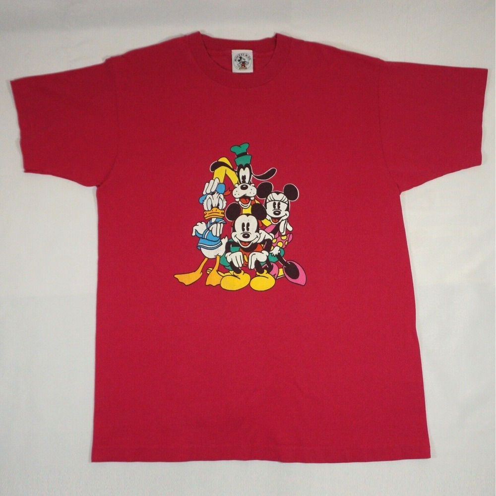 Vintage Disney Mickey & Co T-Shirt XL Minnie Goofy Donald Pink Single Stitch